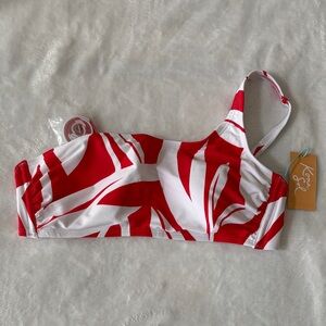 Kona Sol Red & White One-Shoulder Swim Top
